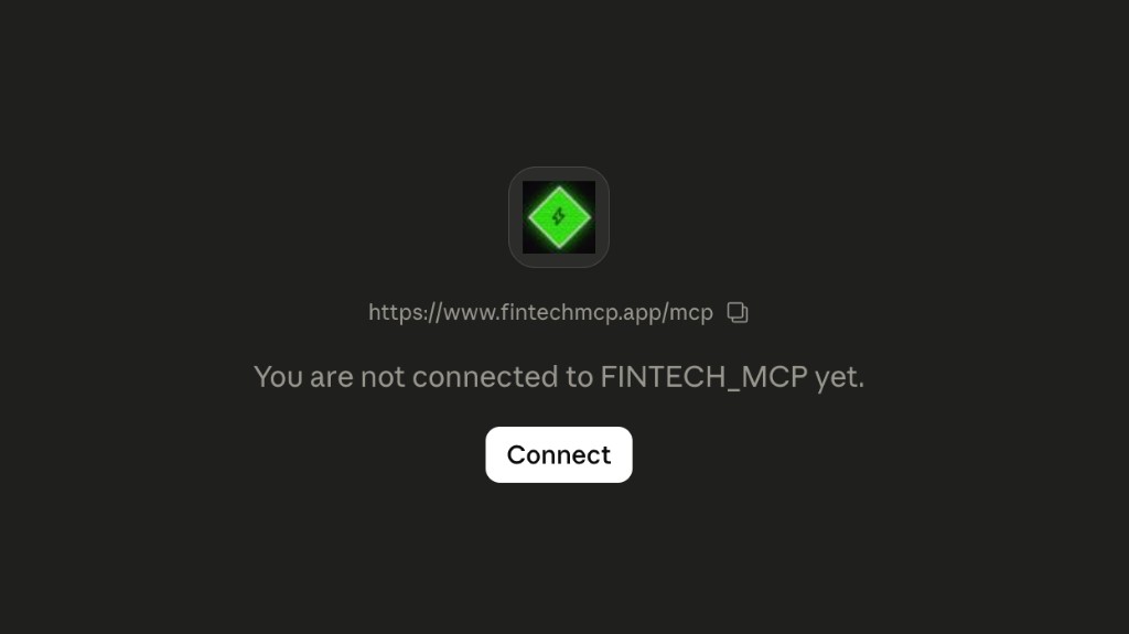 Claude Desktop FINTECH_MCP connector card showing Connect button