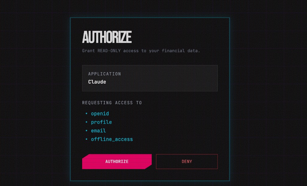 FINTECH_MCP OAuth authorization screen granting read-only access to Claude